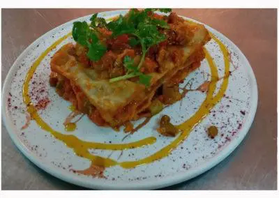 a plate of lasagna