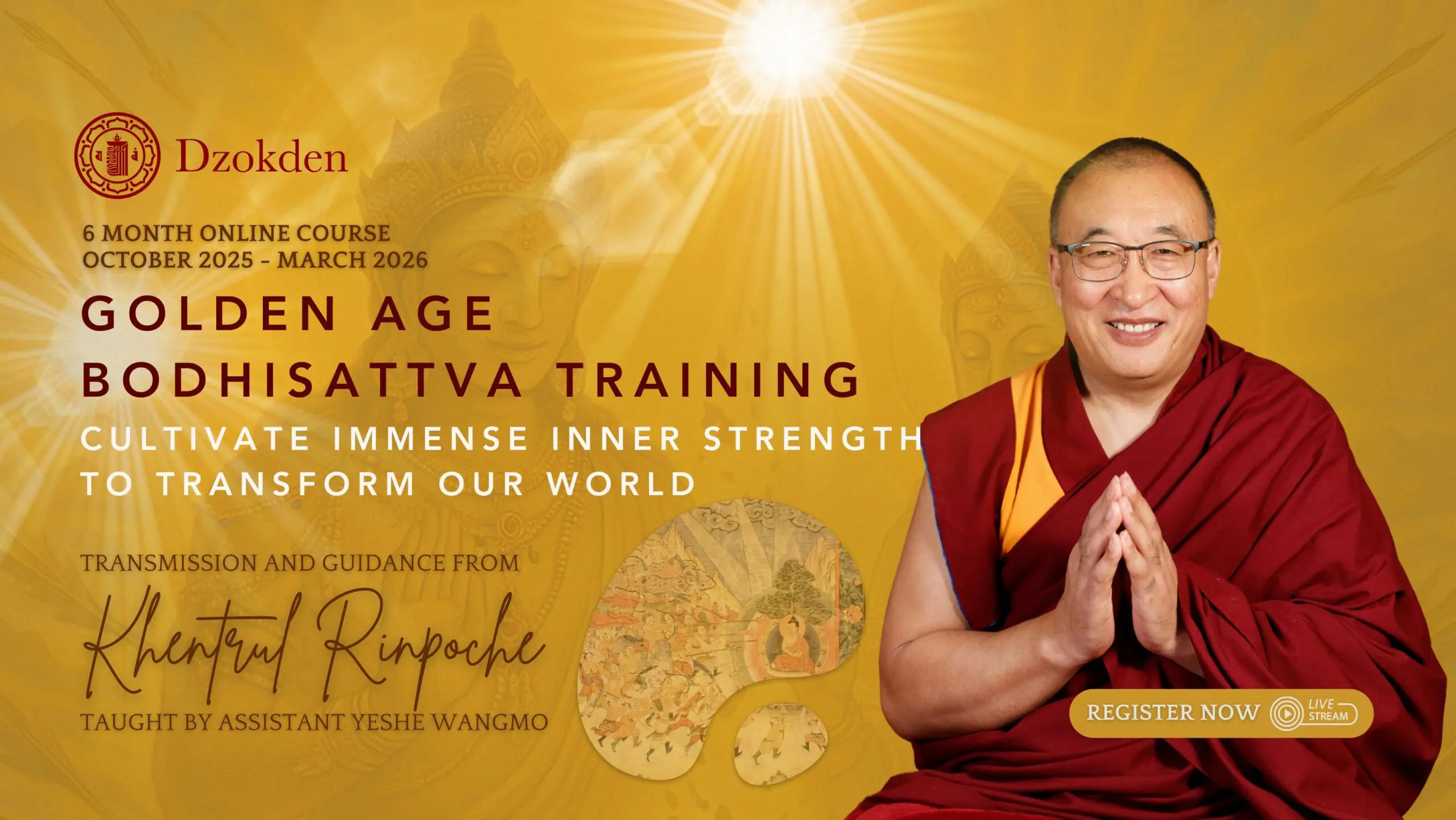 Khentrul Rinpoche with golden age bodhisattva in the background