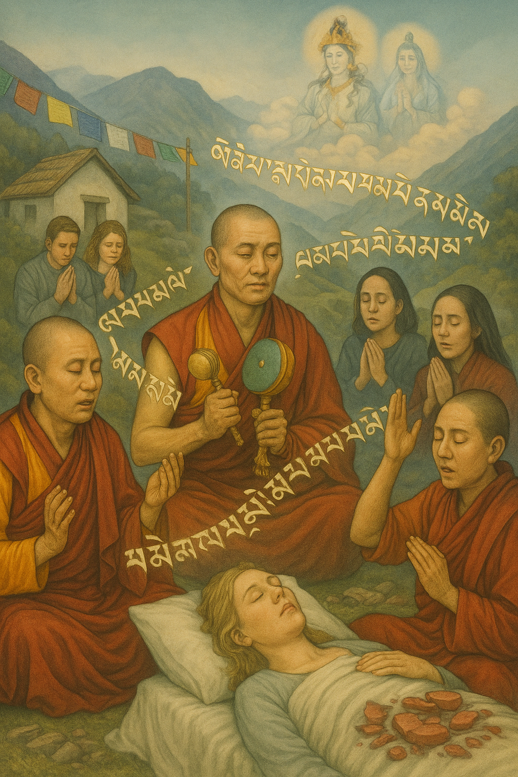 death-support-ChatGPT Image Jun 5, 2025, 06_37_48 PM Tibetan buddhist chant over a person who is dying